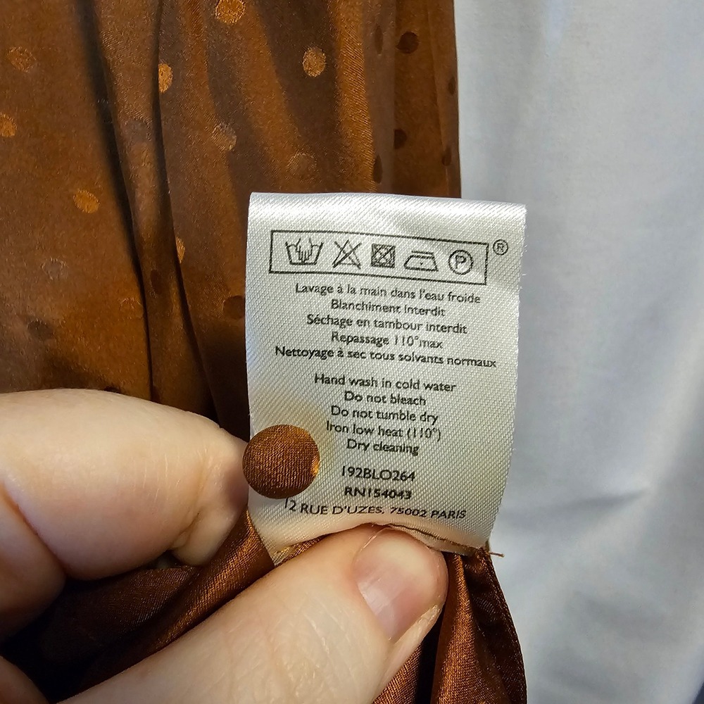 Sezane Silk Polka Dot Blouse Women 36 Rust Brown French Chic Quiet Luxury DESC - Picture 8 of 11